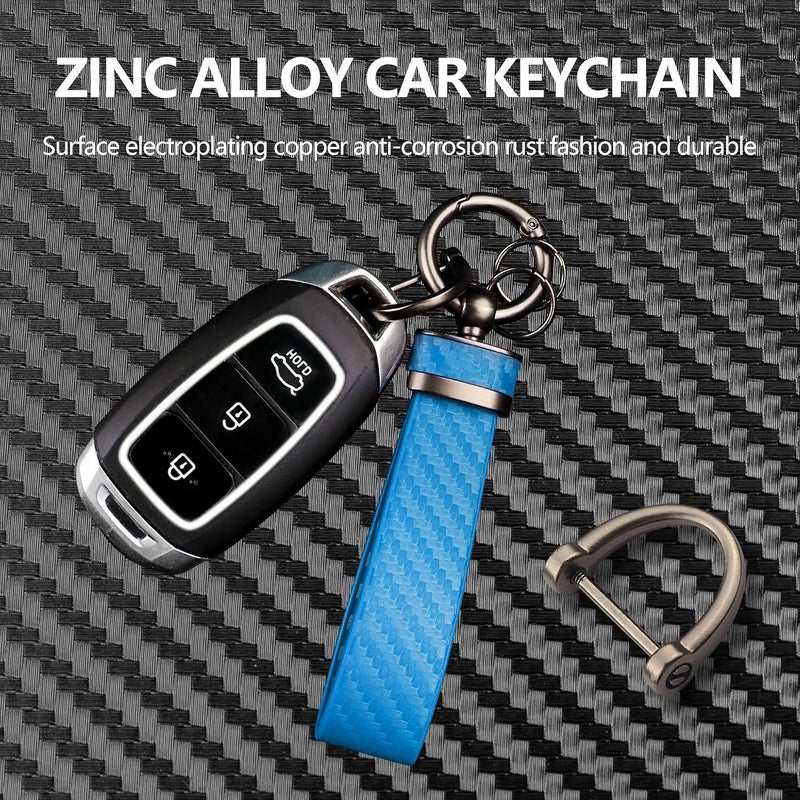 Turcee Carbon Fiber Car Keychain, Leather Car Key Fob & Anti-Lost D-Ring (Blue) - Image 3